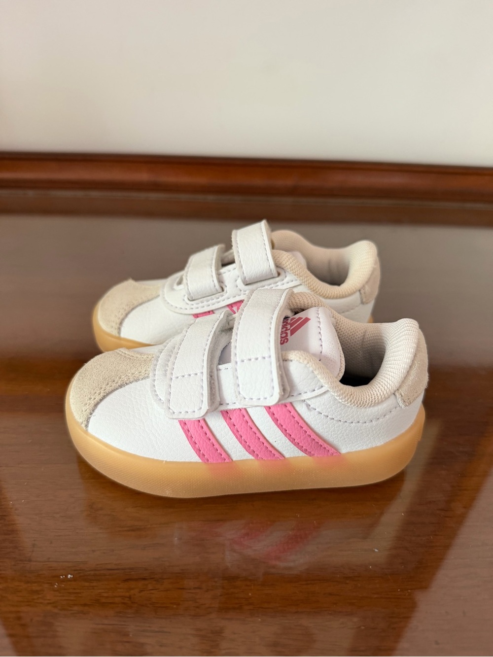 Adidas VL Court 3.0 Toddler Girls Size 5K White Pink Gum Velcro Sneakers JI1266